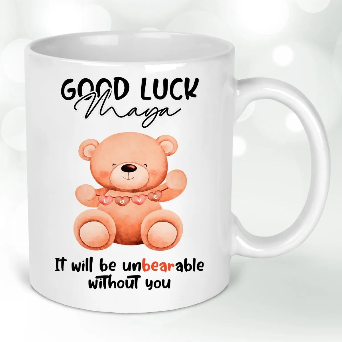 Personalised Farewell Mug - Good Luck New Job - Coworker Leaving Gift - Bear Motif - DENMARY