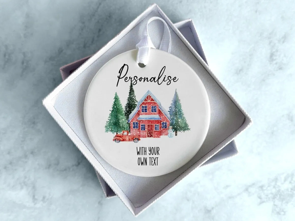 Personalised Festive Bauble - Xmas House Motif - Unique Christmas Ornament - DENMARY