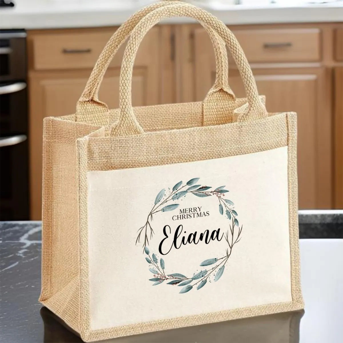 Personalised Festive Tote - Christmas Eve Gift - Teen & Friend - Winter Wreath Design - DENMARY