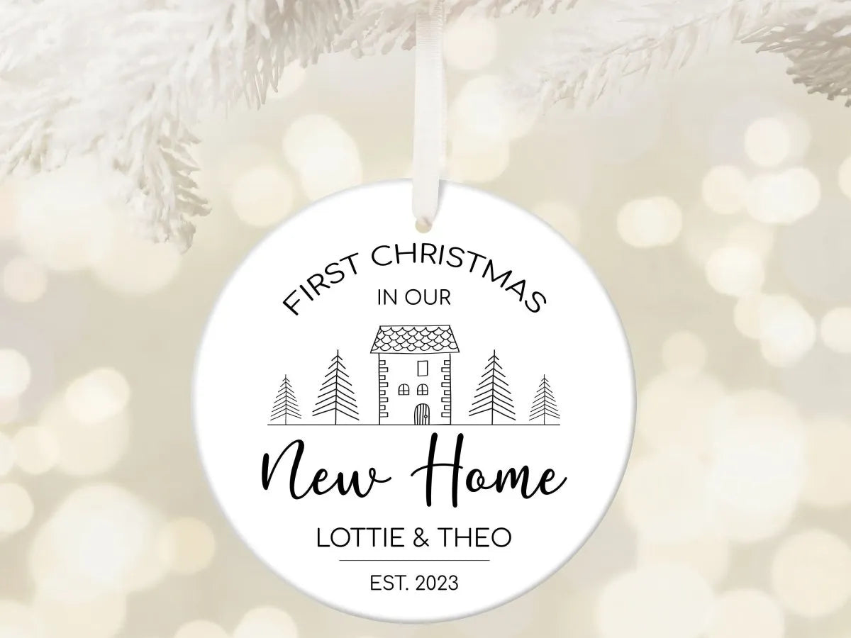 Personalised First Home Bauble - Christmas Ornament - Minimalist Couple's Gift - DENMARY