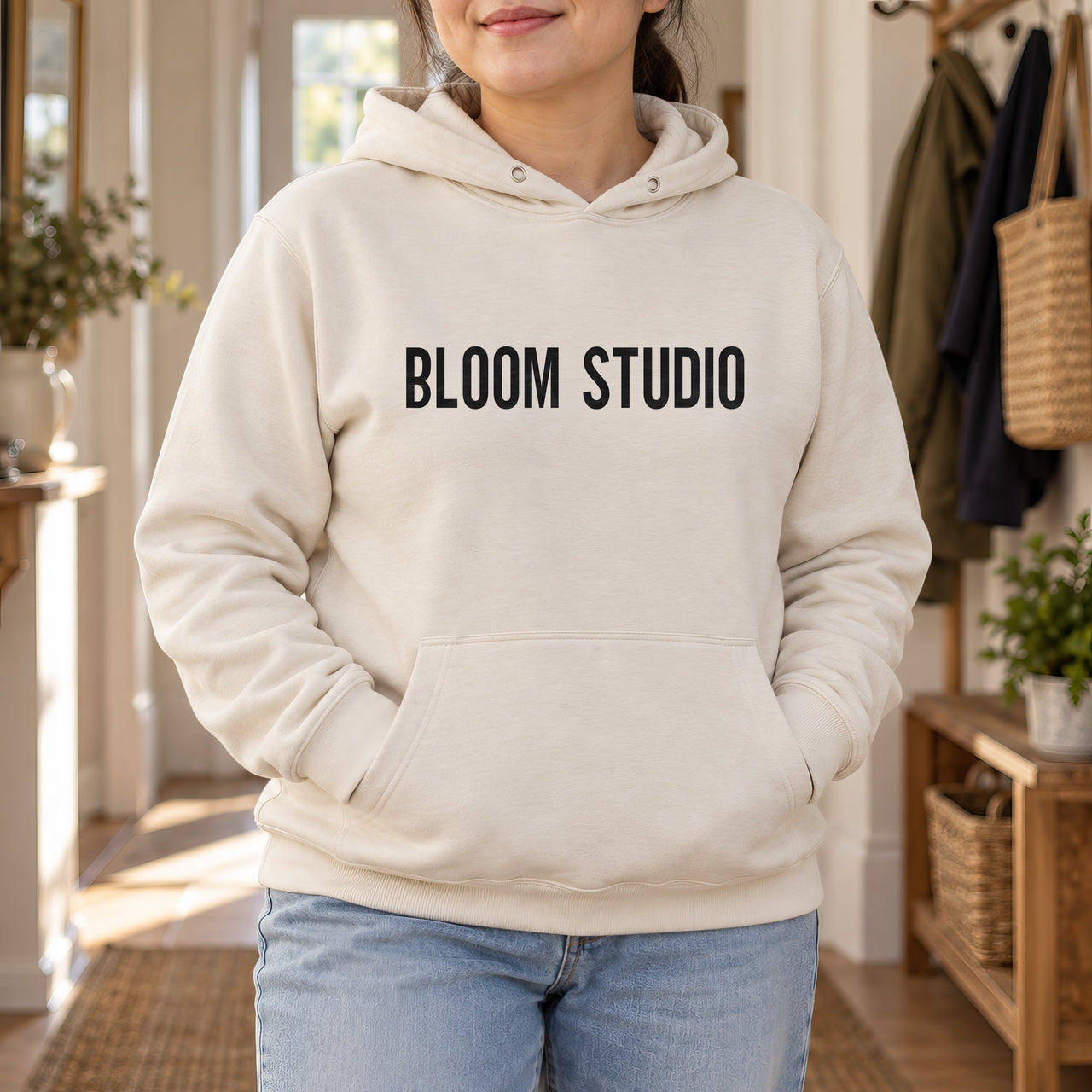 Personalised Florist Name Iron-On Transfer, shown on a natural hoodie