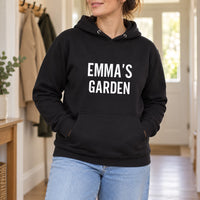 Black hoodie with the Name's Garden Bold design printed on the chest