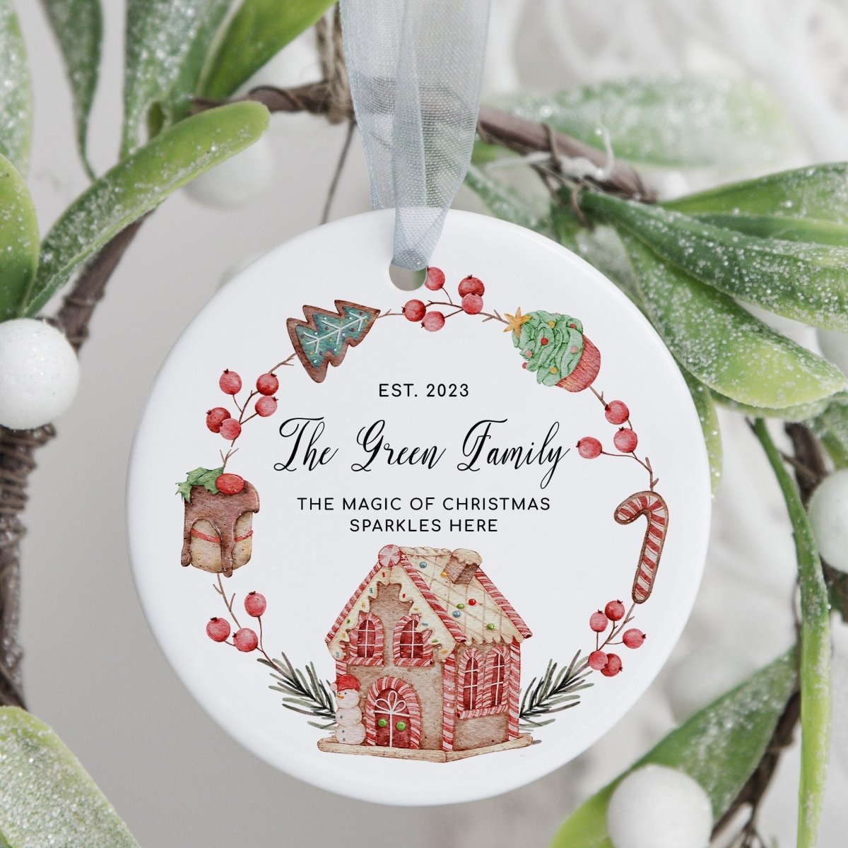 Personalised Gingerbread House Ornament - Festive Bauble for Family & Grandparents - DENMARY