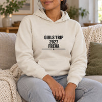 Personalised Girls Trip Iron-On Transfer, shown on a natural hoodie