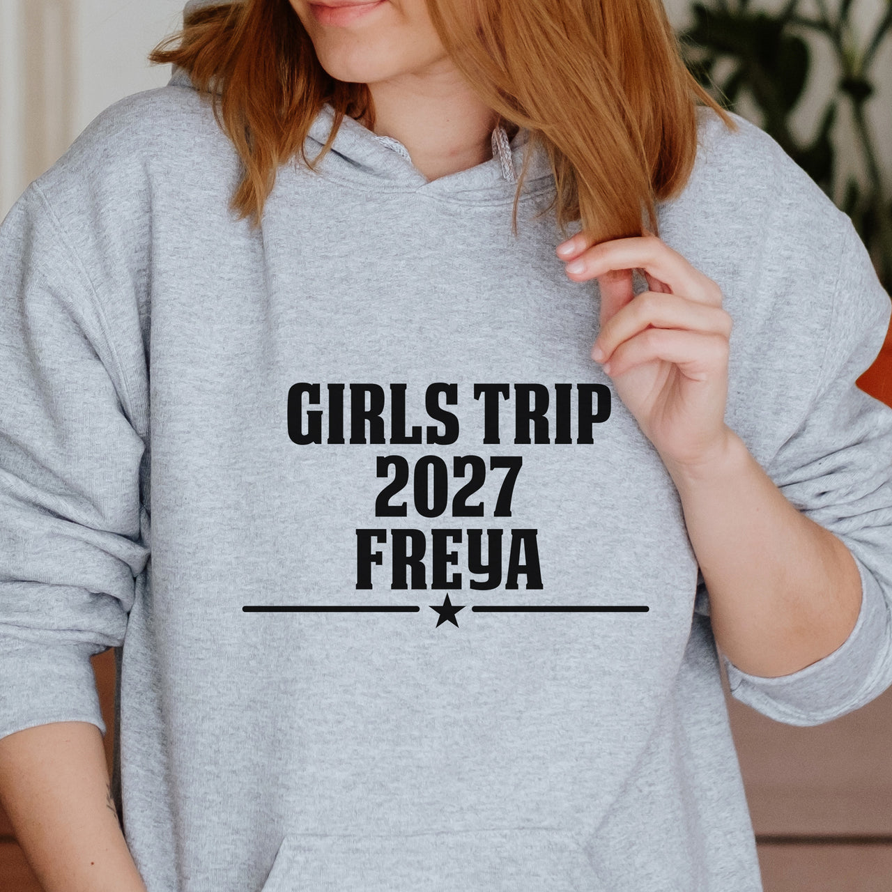 Personalised Girls Trip Iron-On Transfer shown on a hoodie