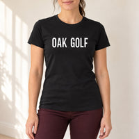 Personalised Golf Society Name Iron-On Transfer, shown on a black t-shirt