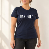 Personalised Golf Society Name Iron-On Transfer, shown on a navy t-shirt