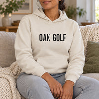 Personalised Golf Society Name Iron-On Transfer, shown on a natural hoodie