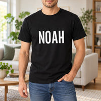 Personalised Handyman Name Iron-On Transfer, shown on a black t-shirt