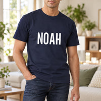 Personalised Handyman Name Iron-On Transfer, shown on a navy t-shirt