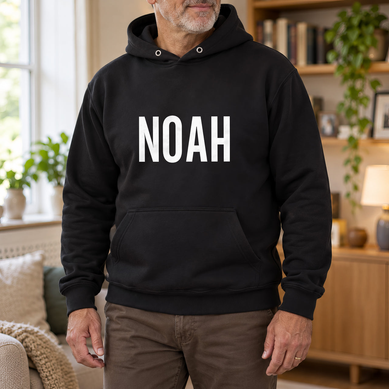Personalised Handyman Name Iron-On Transfer, shown on a black hoodie