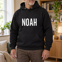 Personalised Handyman Name Iron-On Transfer, shown on a black hoodie