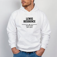 Personalised Head Chef Family Residence Iron-On Transfer shown on a hoodie