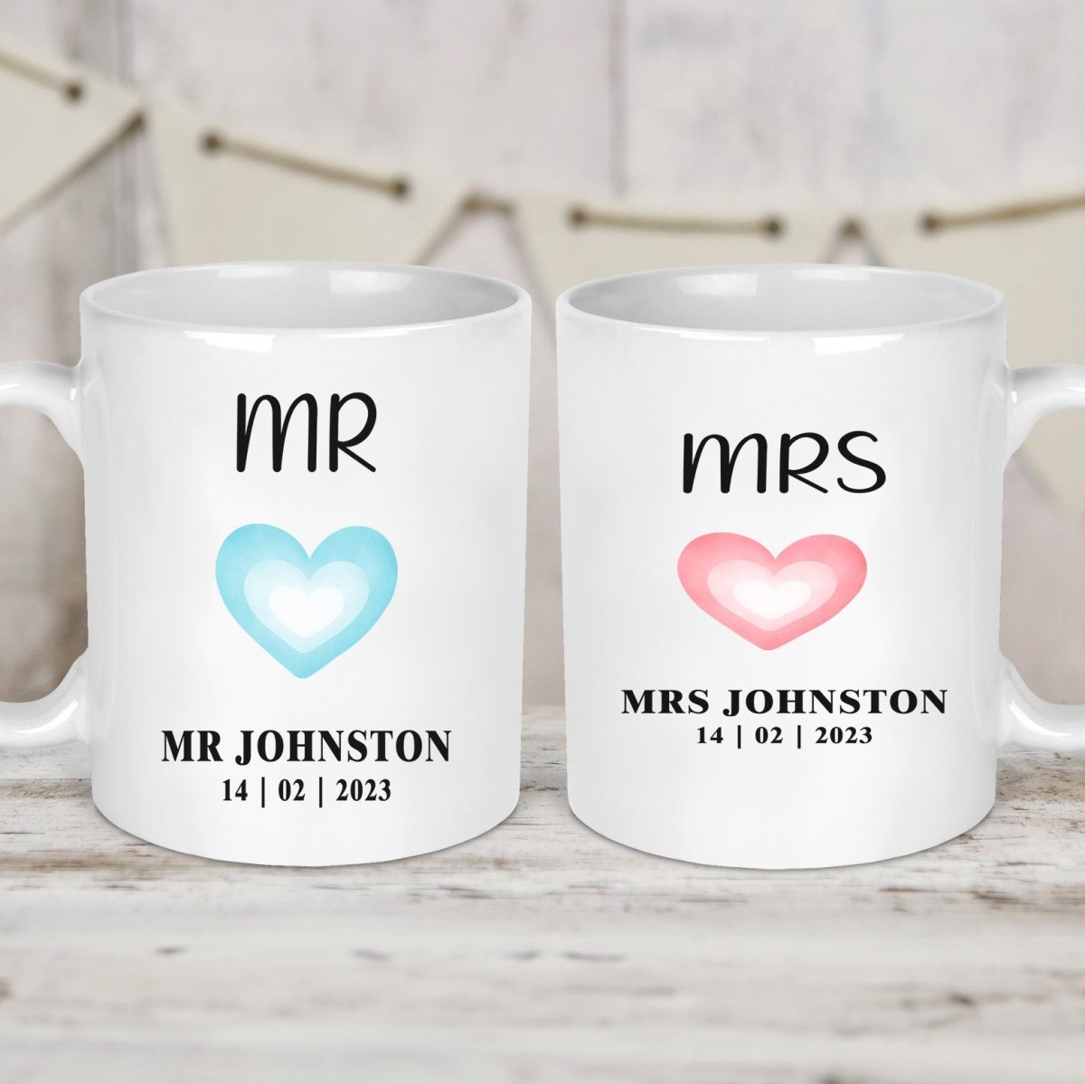 Personalised His & Hers Mugs - Couple's Matching Cups - Anniversary - Love Heart Design - DENMARY