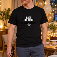 Personalised Lads Holiday Iron-On Transfer, shown on a black t-shirt