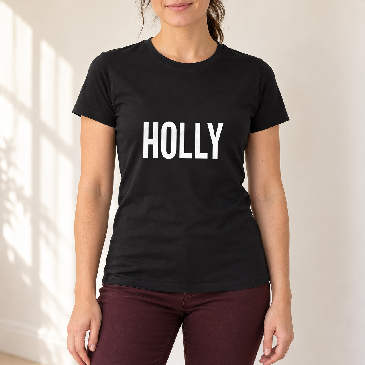 Personalised Lash Tech Name Iron-On Transfer, shown on a black t-shirt