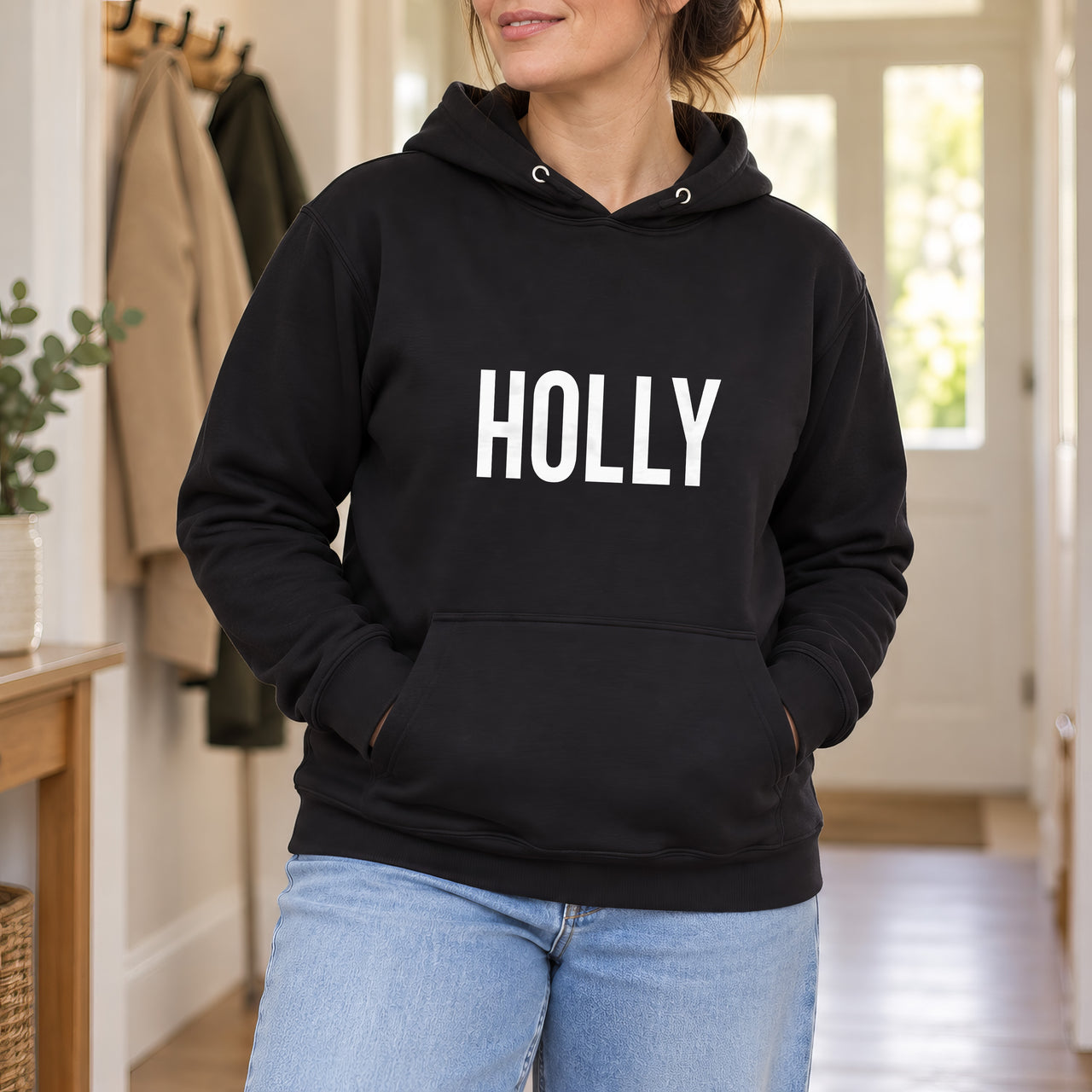 Personalised Lash Tech Name Iron-On Transfer, shown on a black hoodie