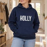 Personalised Lash Tech Name Iron-On Transfer, shown on a navy hoodie