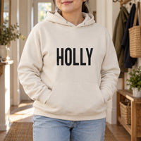 Personalised Lash Tech Name Iron-On Transfer, shown on a natural hoodie