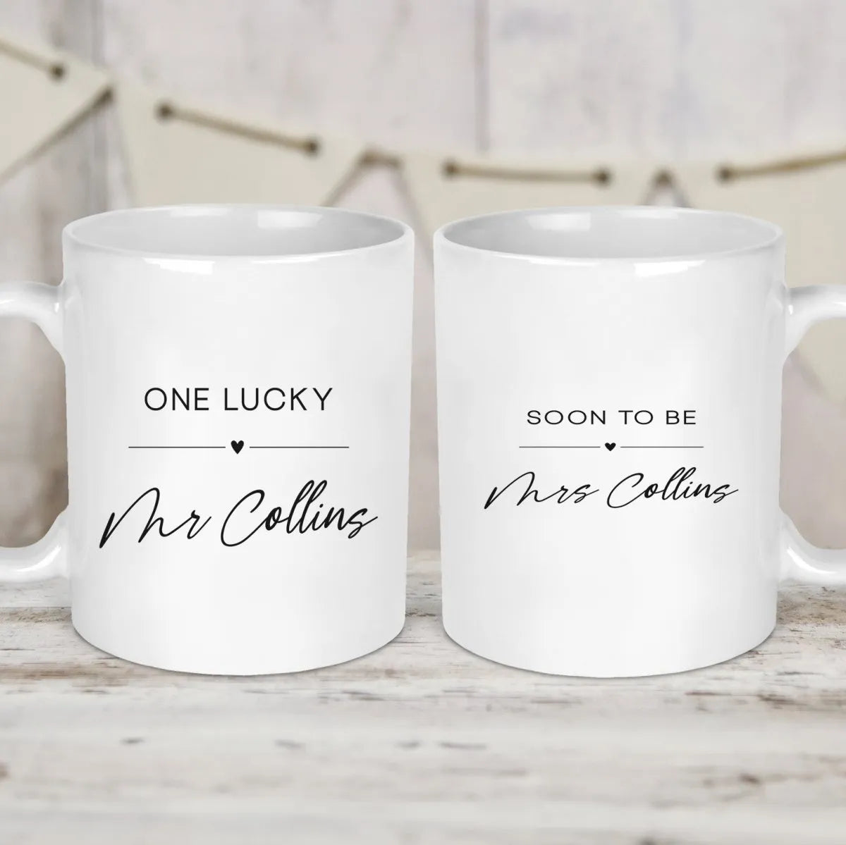 Personalised 'Lucky Mr & Mrs' Engagement Mugs - Anniversary & Christmas Love Gift - DENMARY