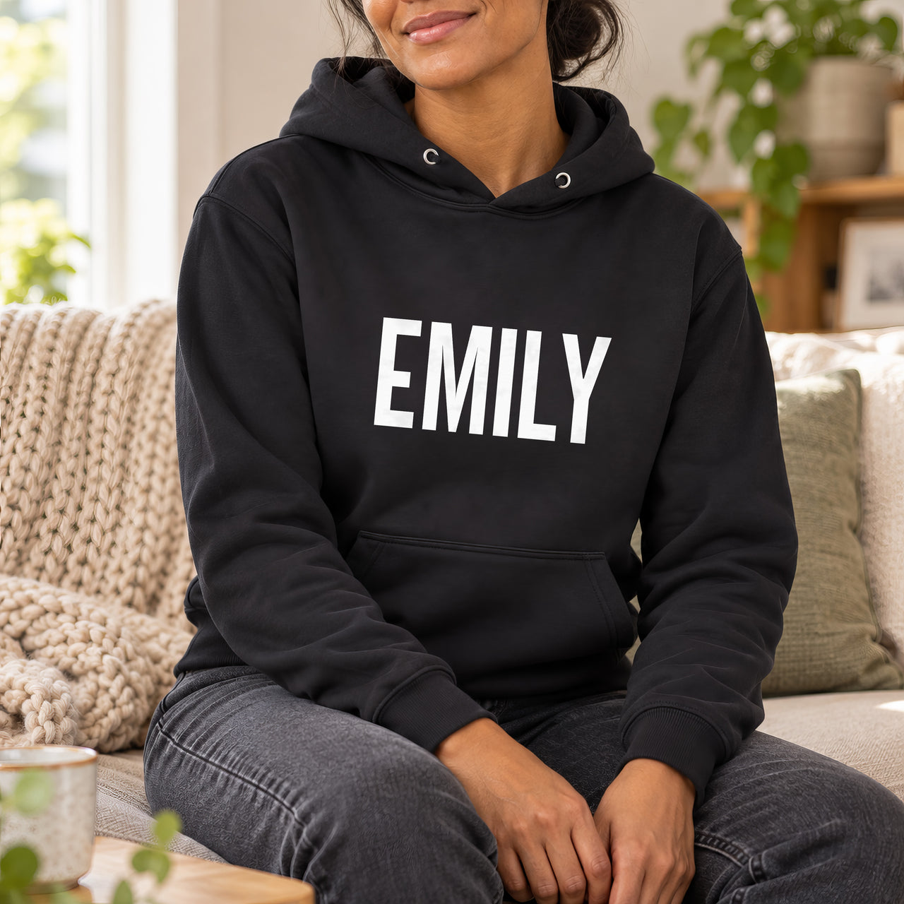 Personalised Mobile Hairdresser Name Iron-On Transfer, shown on a black hoodie