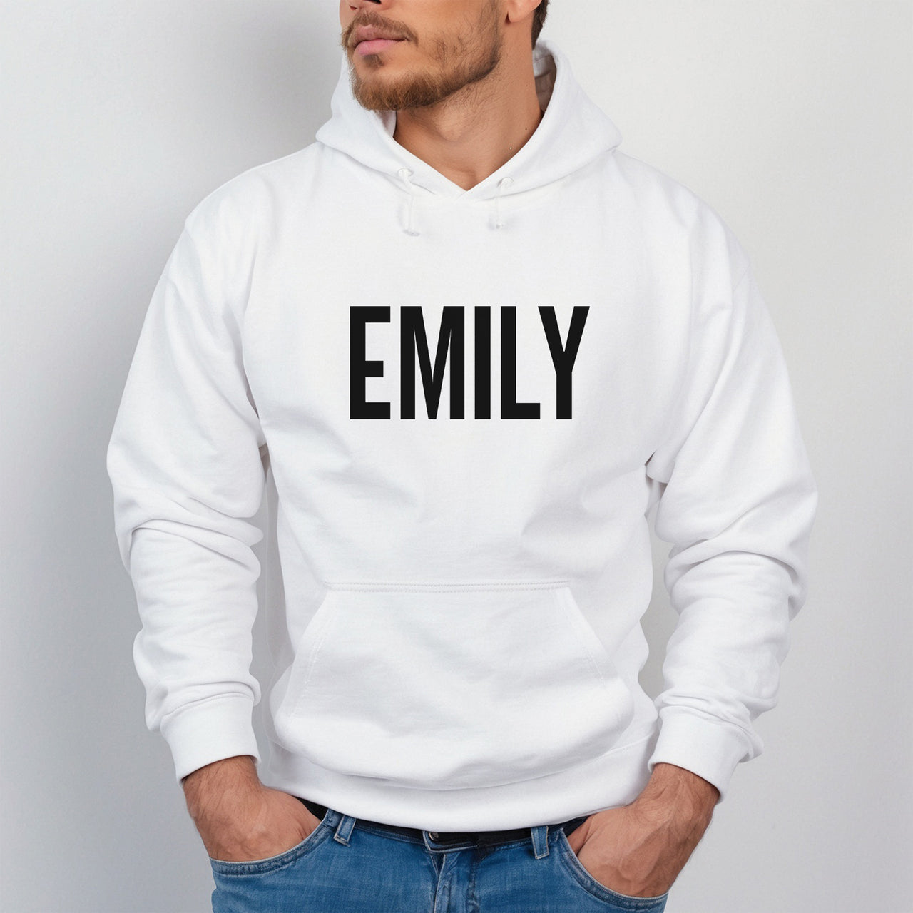 Personalised Mobile Hairdresser Name Iron-On Transfer shown on a hoodie