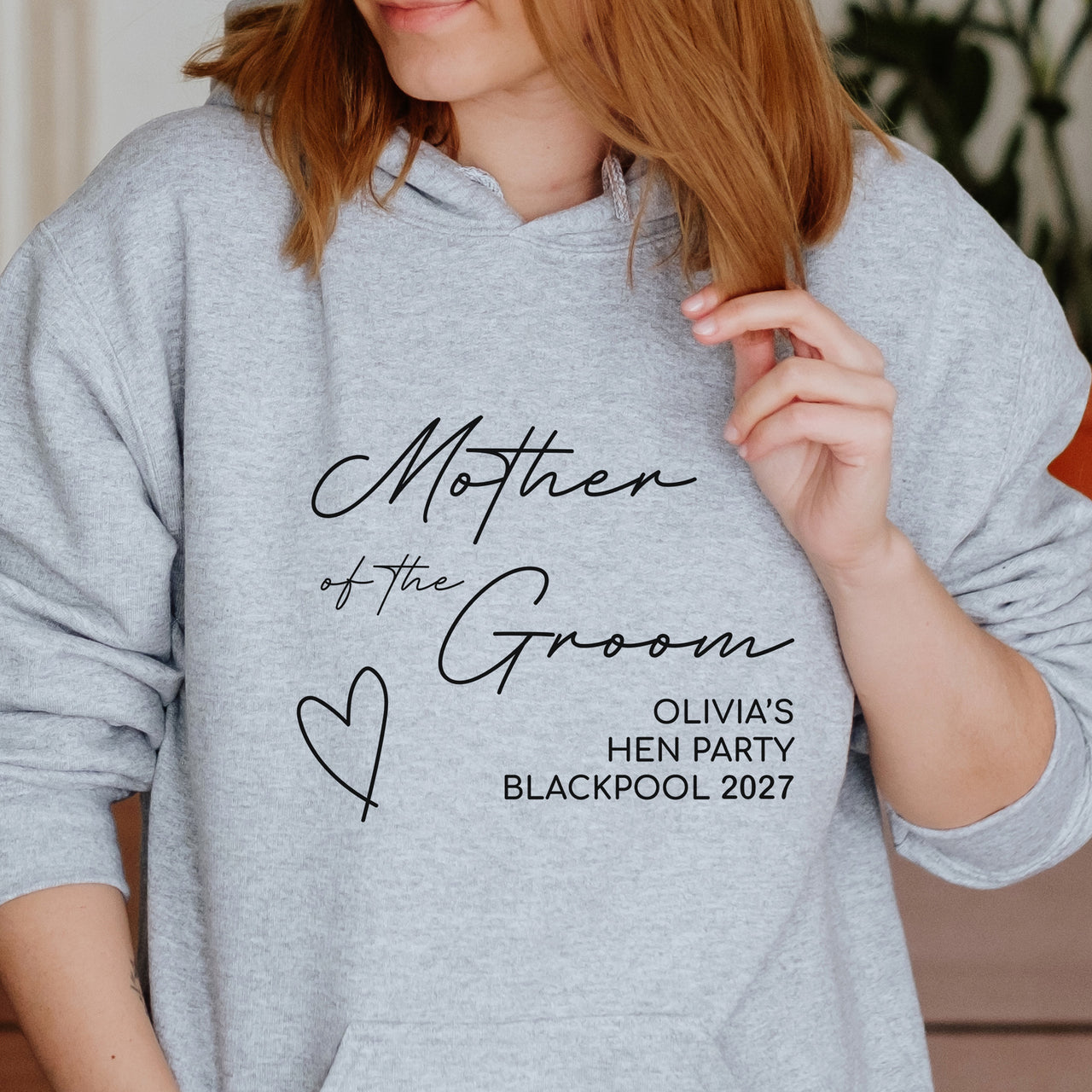 Personalised Mother of the Groom Hen Party Iron-On - DENMARY HTV shown on a hoodie