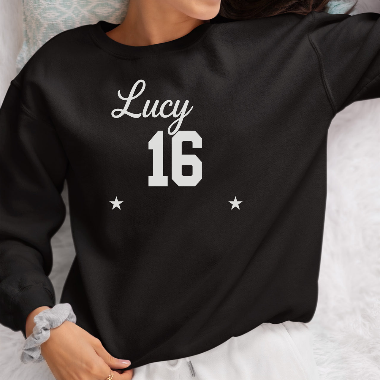 Personalised Name & Age Iron-On Transfer - Custom Sweet Birthday HTV shown on a sweatshirt