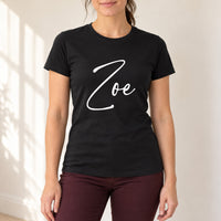 Personalised Name Iron-On Transfer - Single Name Design, shown on a black t-shirt