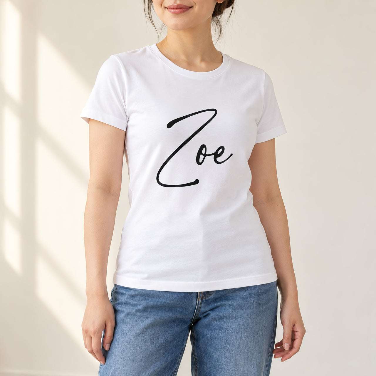 Personalised Name Iron-On Transfer - Single Name Design, shown on a white t-shirt