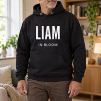 In Bloom Iron-On Transfer - Personalised Name Design, shown on a black hoodie