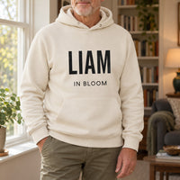 In Bloom Iron-On Transfer - Personalised Name Design, shown on a natural hoodie