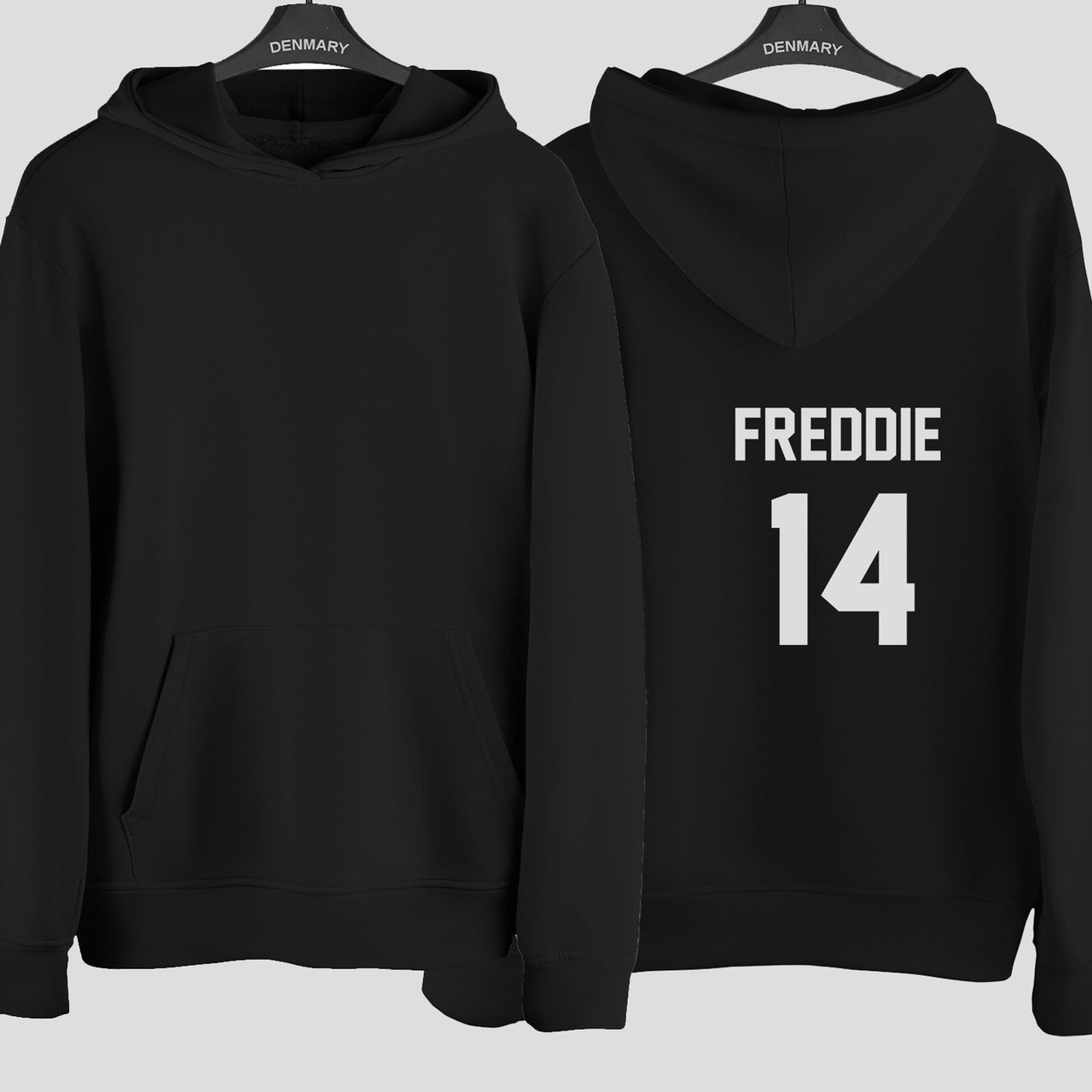 Personalised Netball Dress Name Number Iron-On Transfer shown on a hoodie