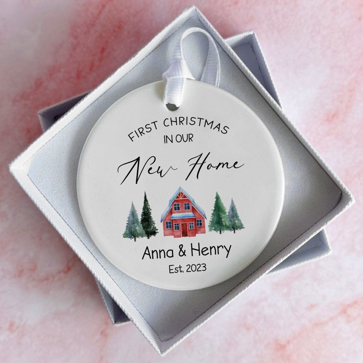 Personalised New Home Ornament - First Christmas - Ceramic Keepsake - DENMARY