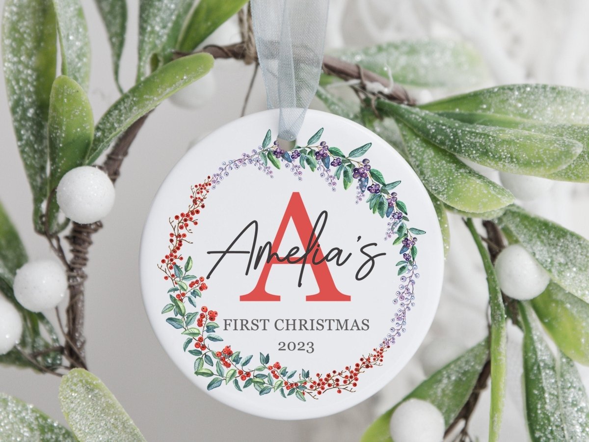 Personalised Newborn Bauble - Baby's 1st Christmas - Initial Ornament - DENMARY