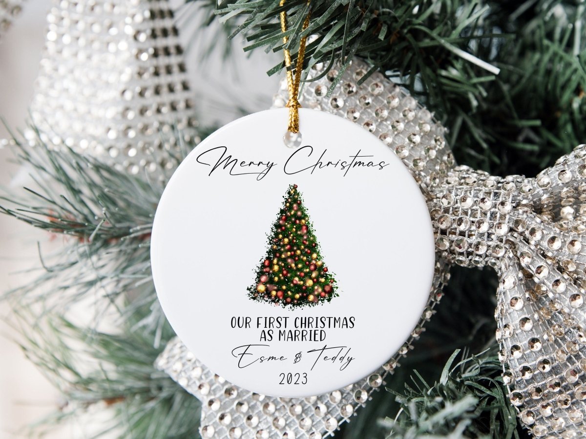 Personalised Newlywed Christmas Bauble - Mr & Mrs First Festive Ornament - DENMARY