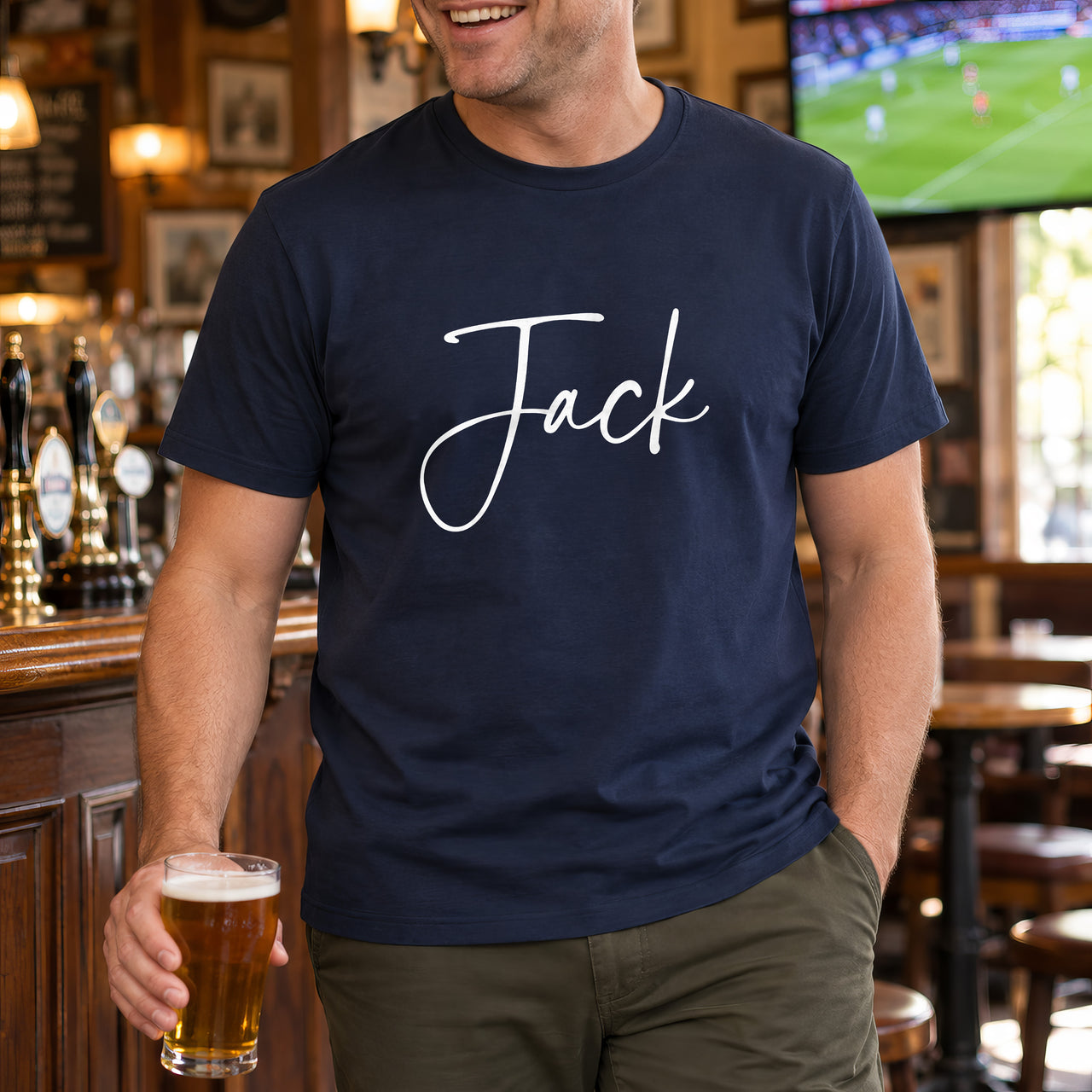 Personalised Nurse Name Iron-On Transfer, shown on a navy t-shirt