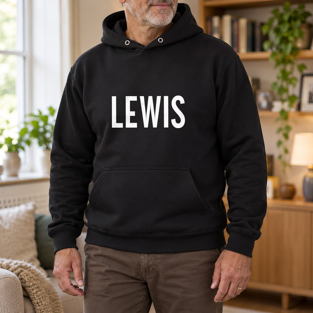 Personalised Personal Trainer Name Iron-On Transfer, shown on a black hoodie