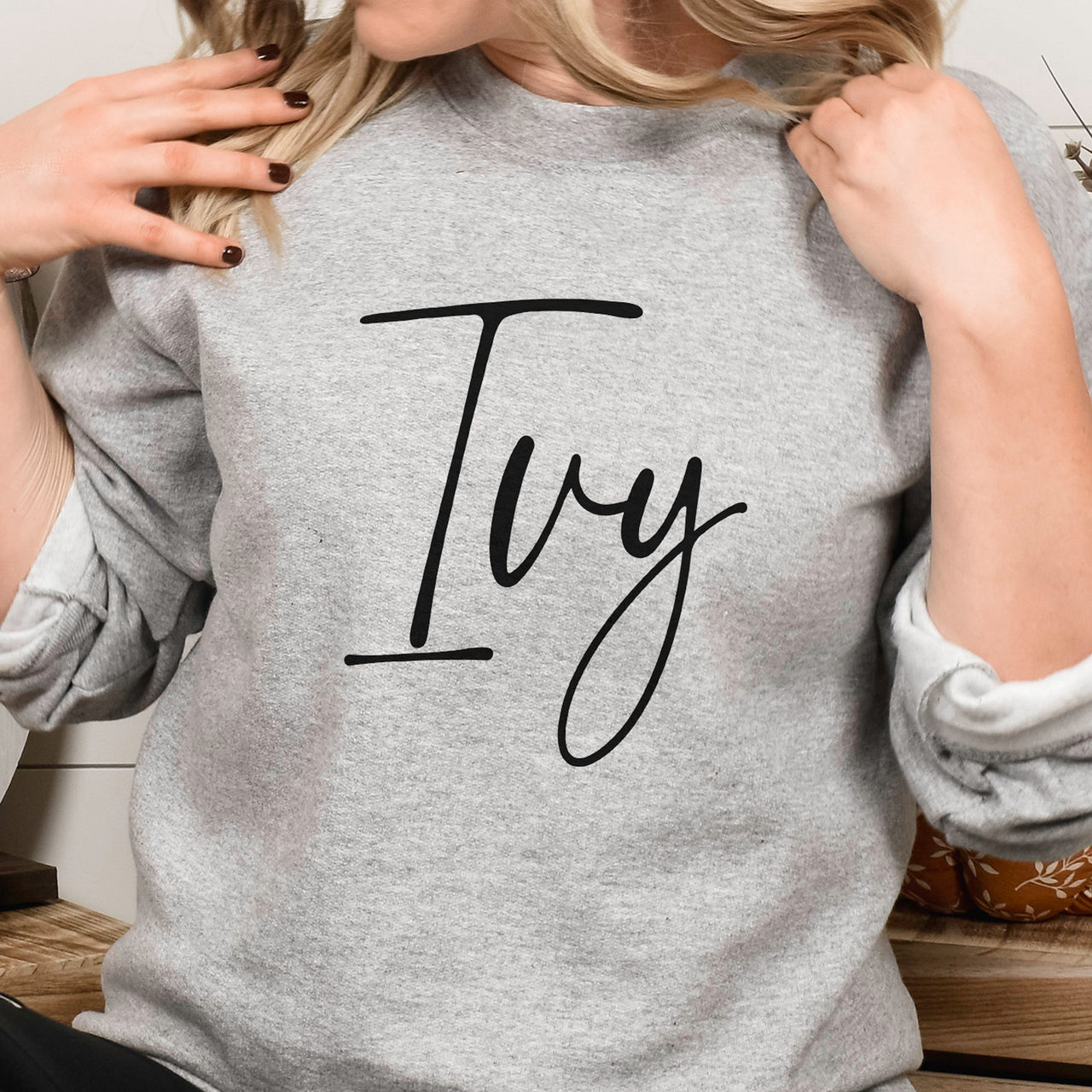 Personalised Pony Mad Name Iron-On Transfer shown on a sweatshirt
