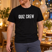 Personalised Pub Quiz Team Name Iron-On Transfer, shown on a black t-shirt
