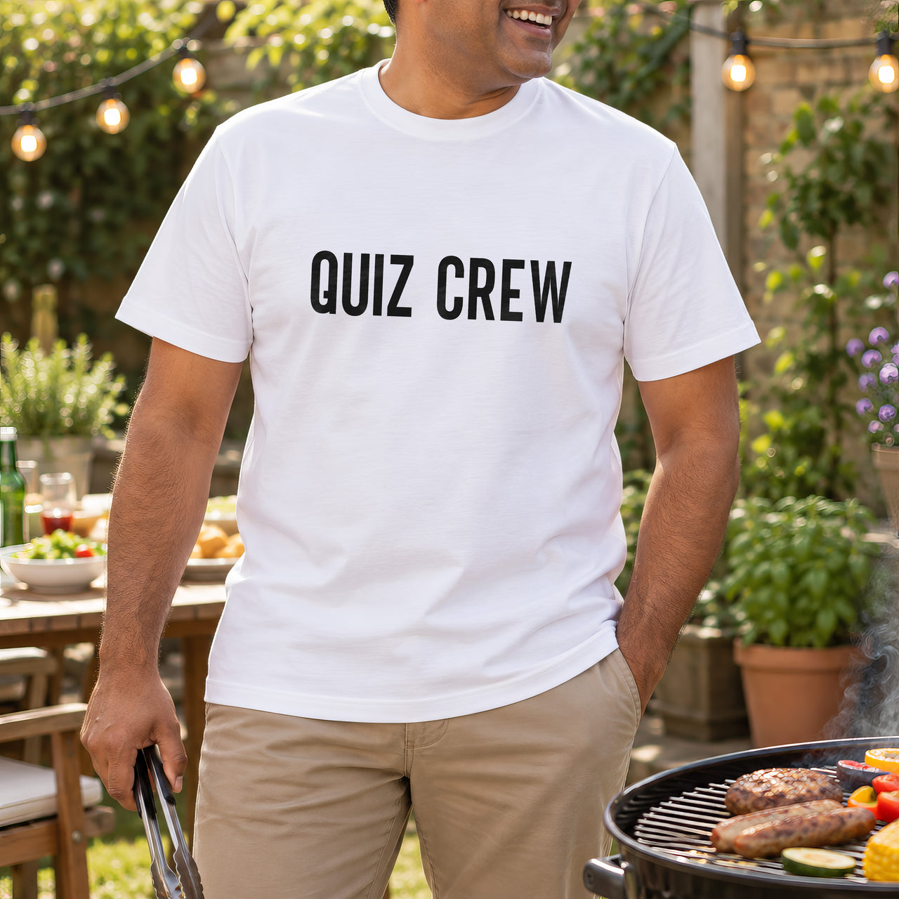 Personalised Pub Quiz Team Name Iron-On Transfer, shown on a white t-shirt