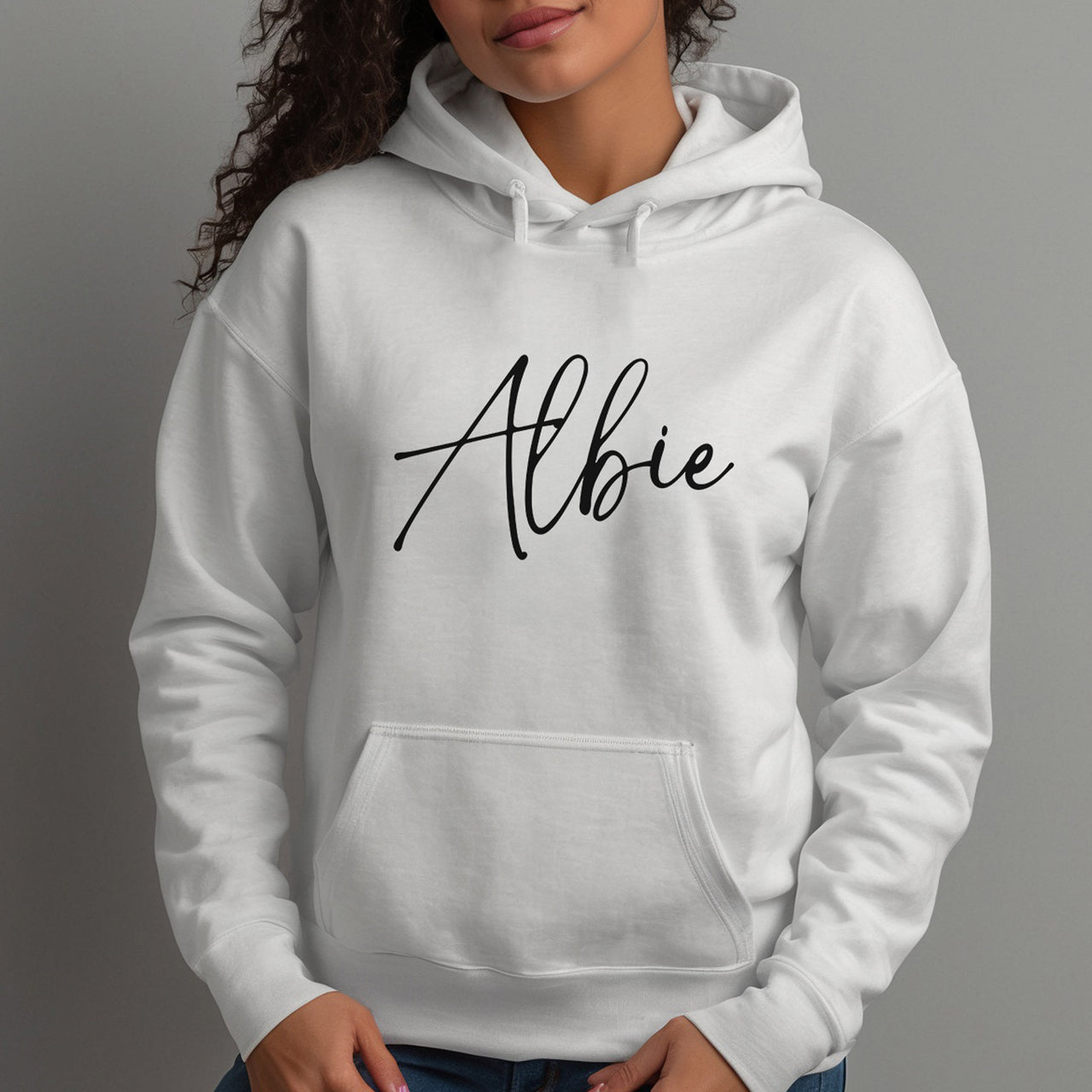 Personalised Pyjama Name Iron-On Transfer shown on a hoodie