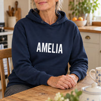 Personalised Student Nurse Name Iron-On Transfer, shown on a navy hoodie