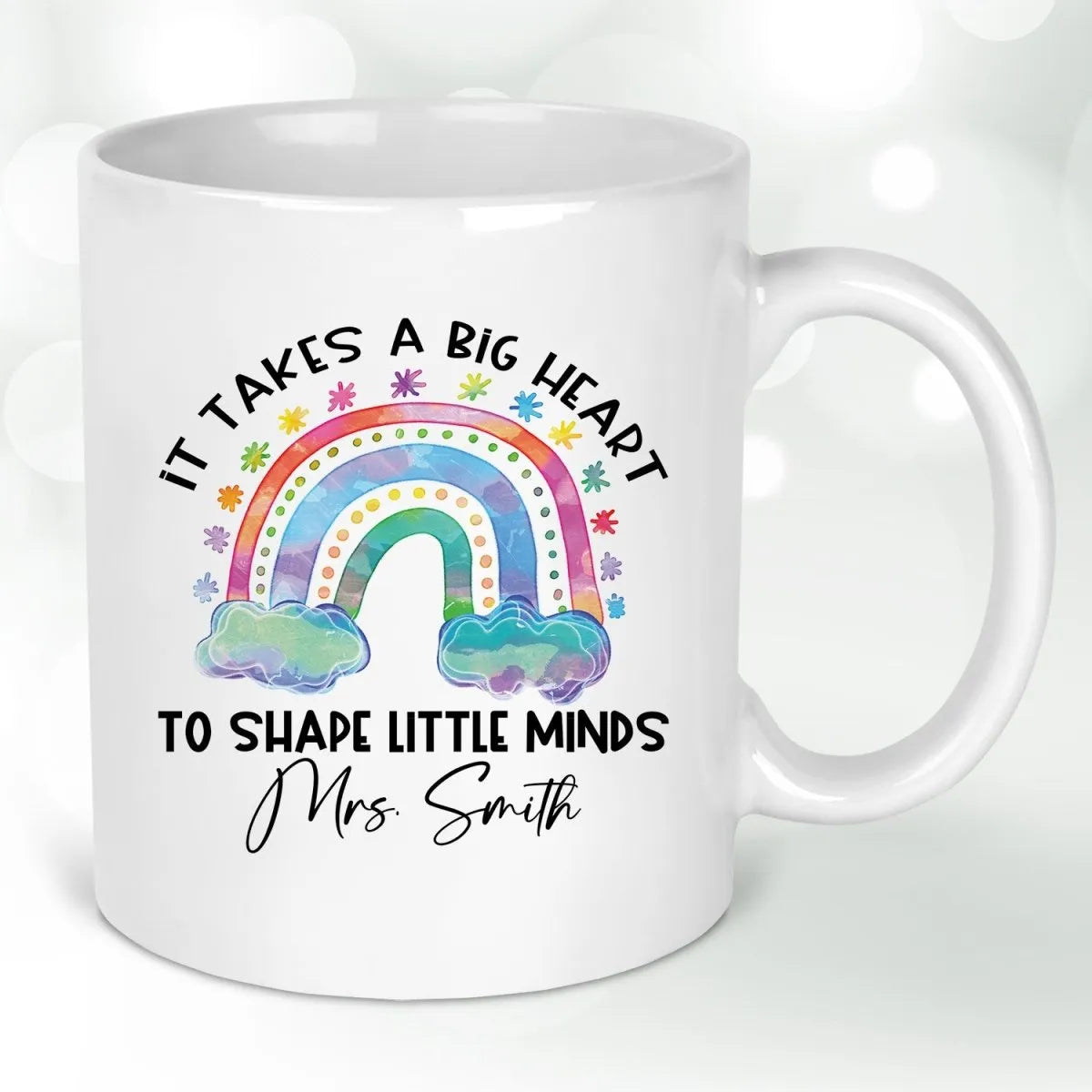 Personalised Teacher Rainbow Mug – Big Heart Little Minds Design - DENMARY