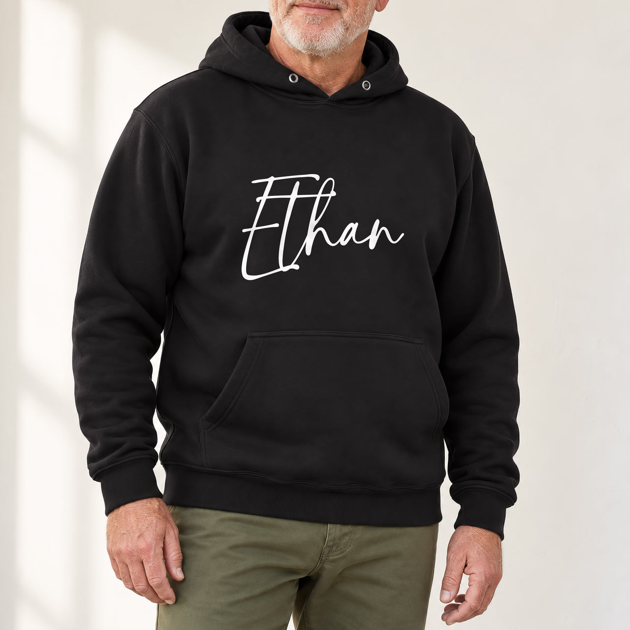 Personalised Team Bundle 5+ Names Iron-On Transfer, shown on a black hoodie