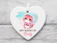 Thumbnail for Personalised Valentine's Heart - Ceramic Cat Ornament - Couples Keepsake - DENMARY