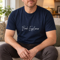 Personalised World Book Day Iron-On Transfer, shown on a navy t-shirt