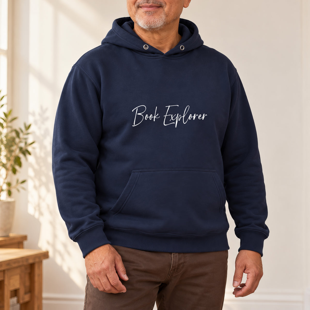 Personalised World Book Day Iron-On Transfer, shown on a navy hoodie
