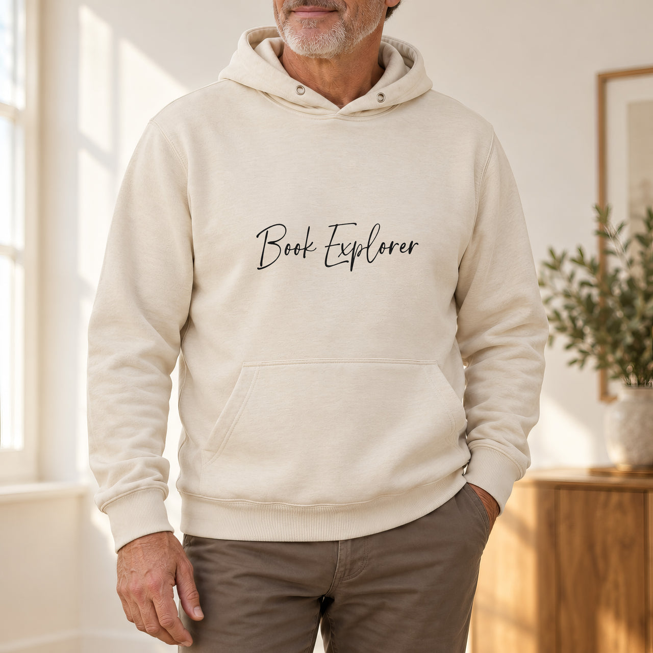 Personalised World Book Day Iron-On Transfer, shown on a natural hoodie