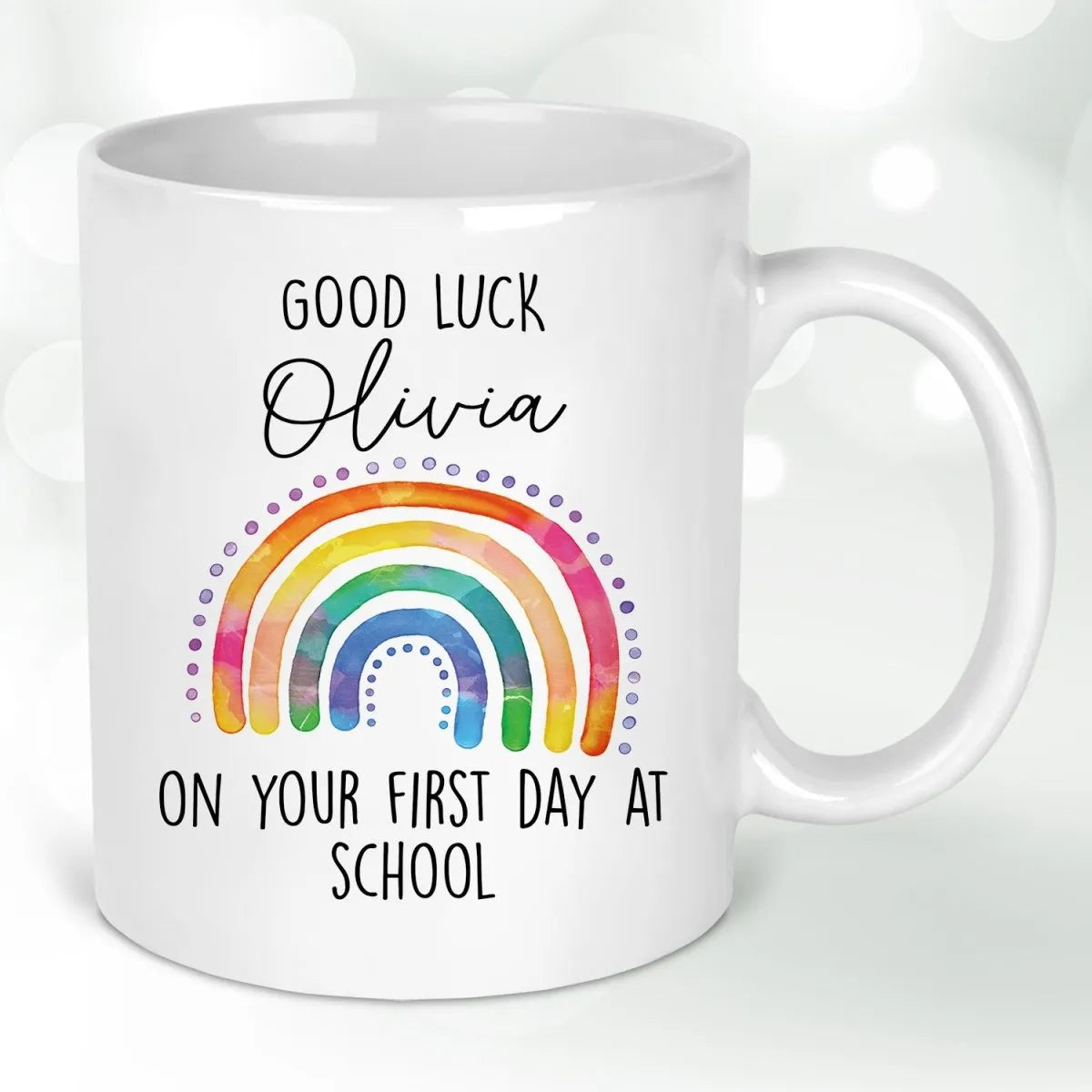 Personalized Kid's First Day School Mug – Rainbow Ceramic Cup - DENMARY